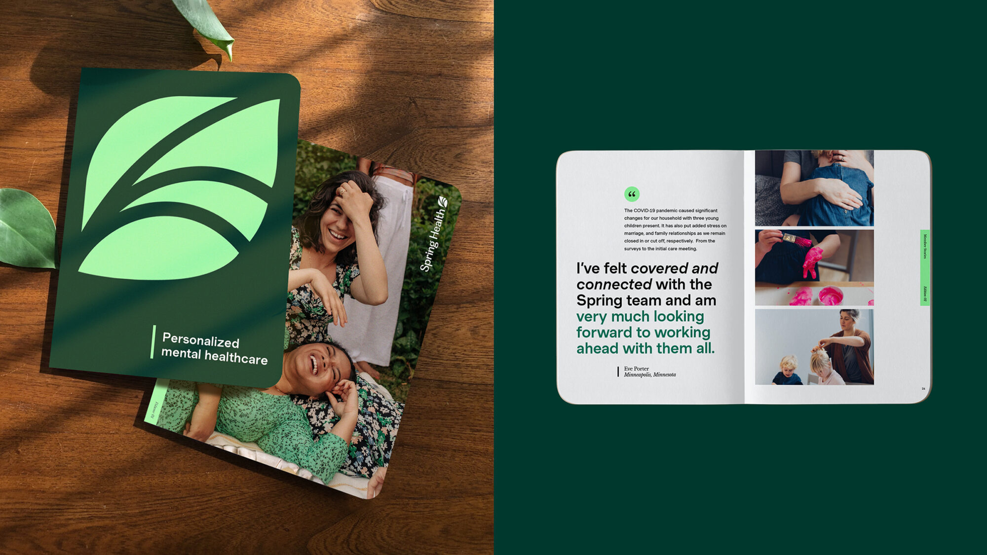 A Spring Health booklet on a wooden table.