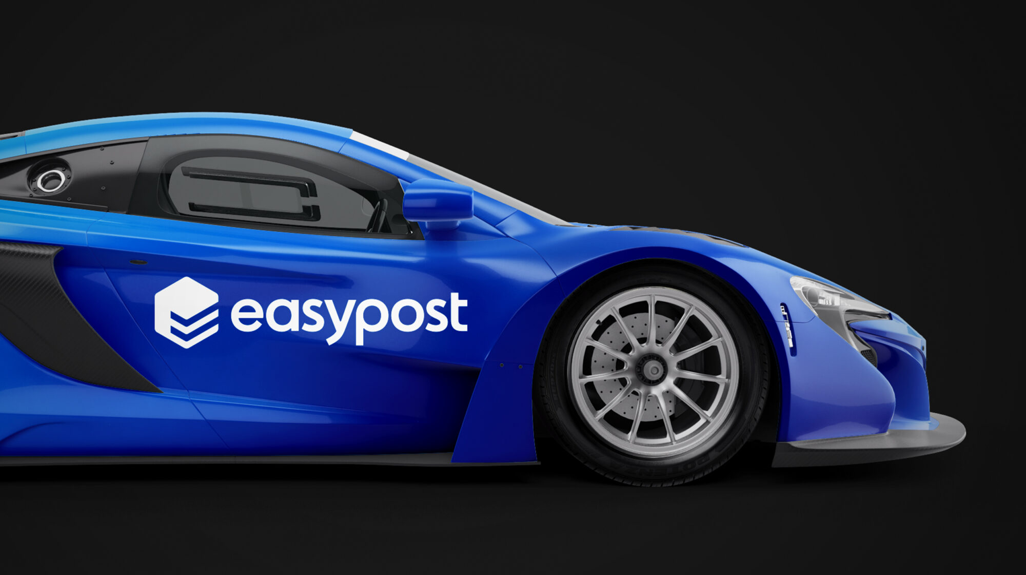 The new EasyPost wordmark on a blue sports car.