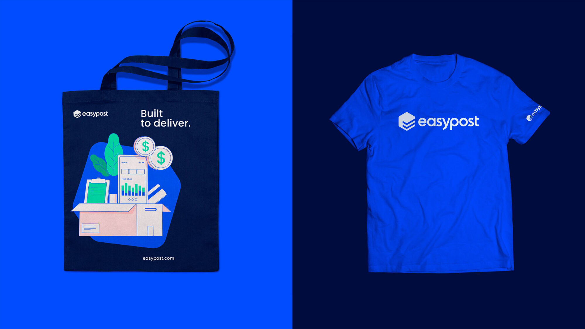 A branded tote bag that says 