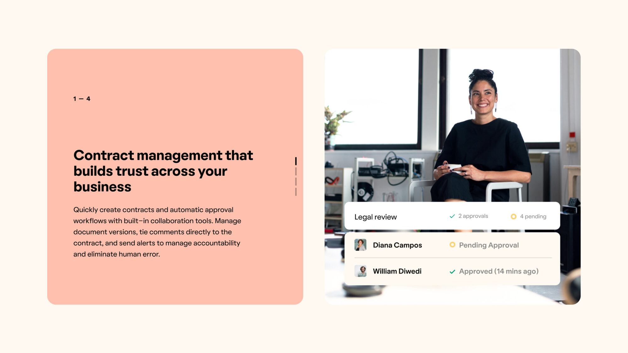 A UI module from the Evisort website showcasing their strongest features.