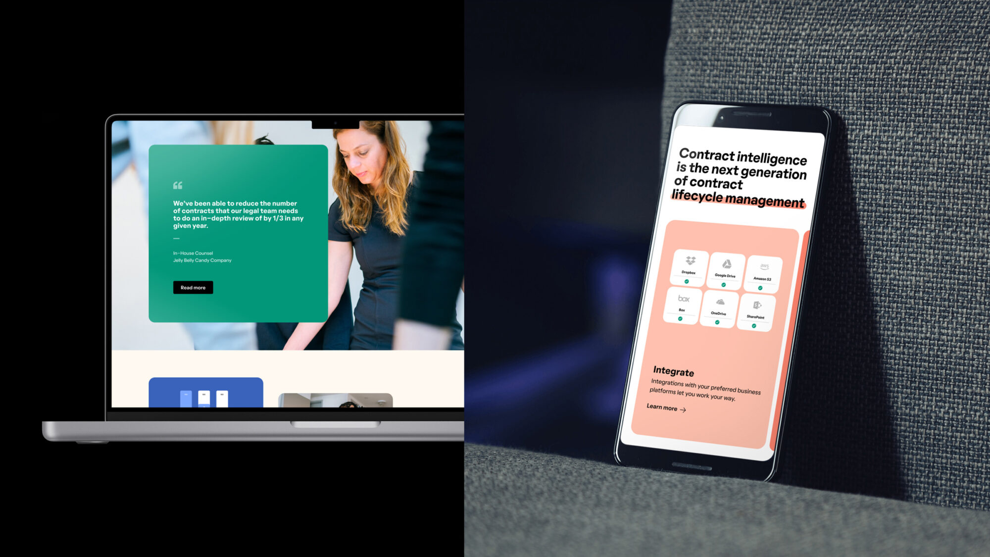 Applications of the Evisort website on a laptop and a phone.