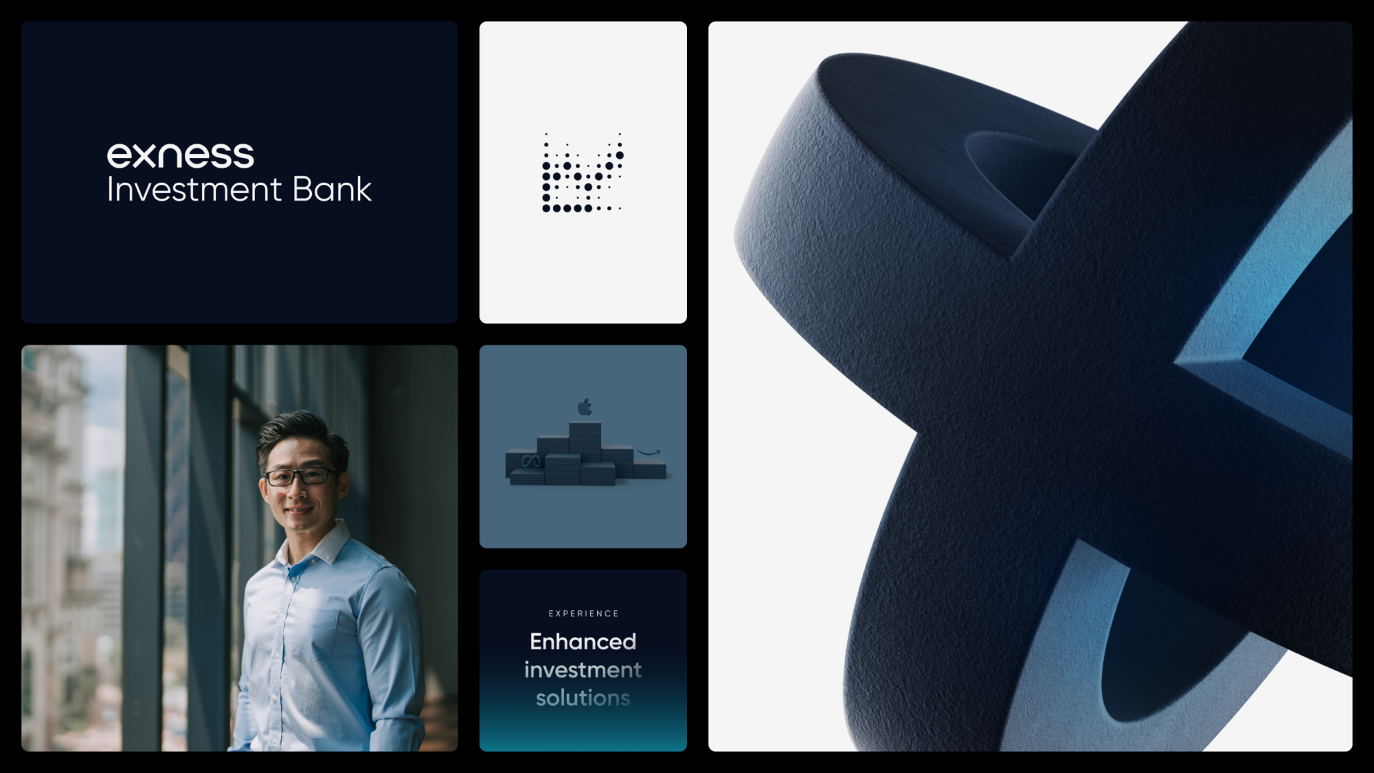 A grid of the Exness Investment Bank sub brand assets.