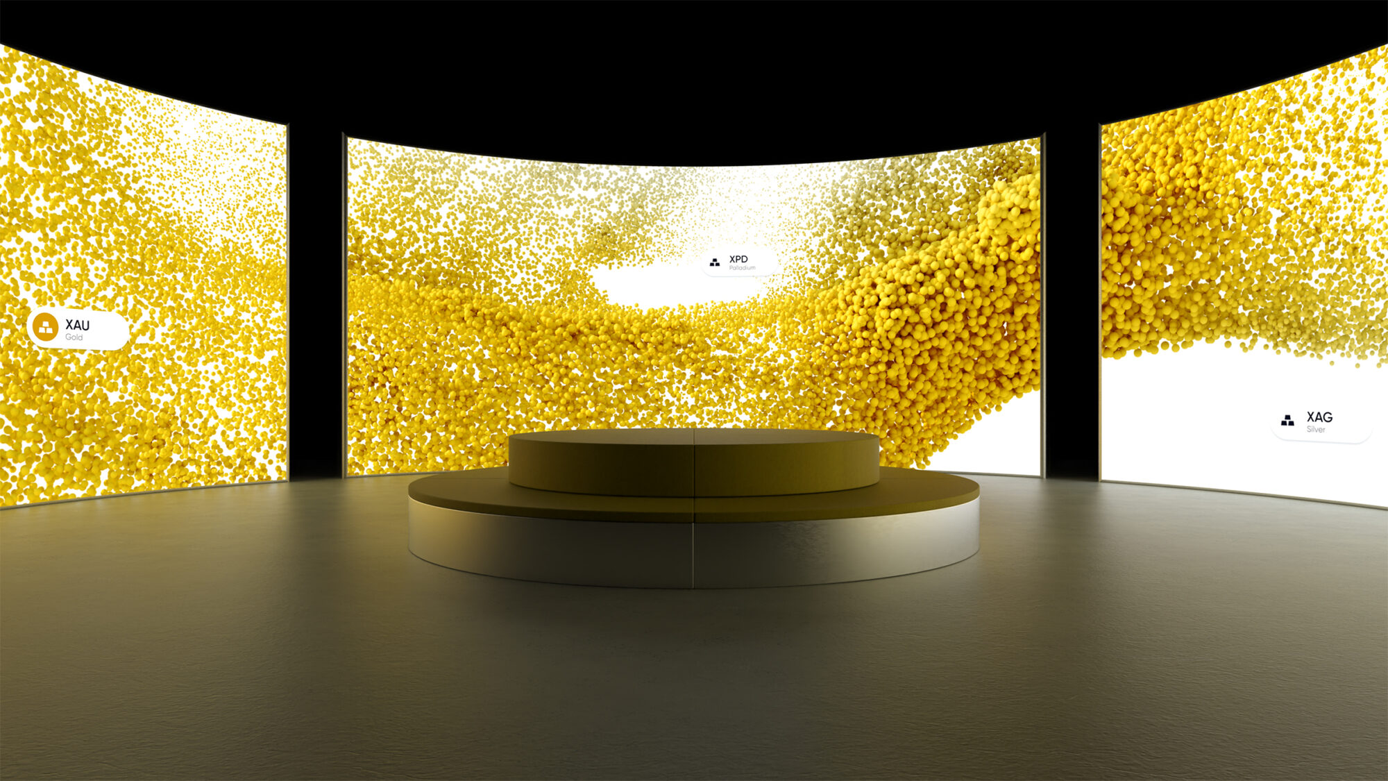 A large display surrounding a stage showing the animated brand textures visualising data.